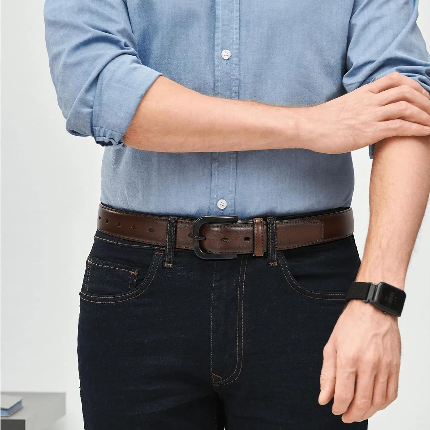 VONMELLI Men's Metal Free Leather Belt TSA Approved Non Metal Belt for Men Jeans with Hypoallergenic Buckle - Image 2