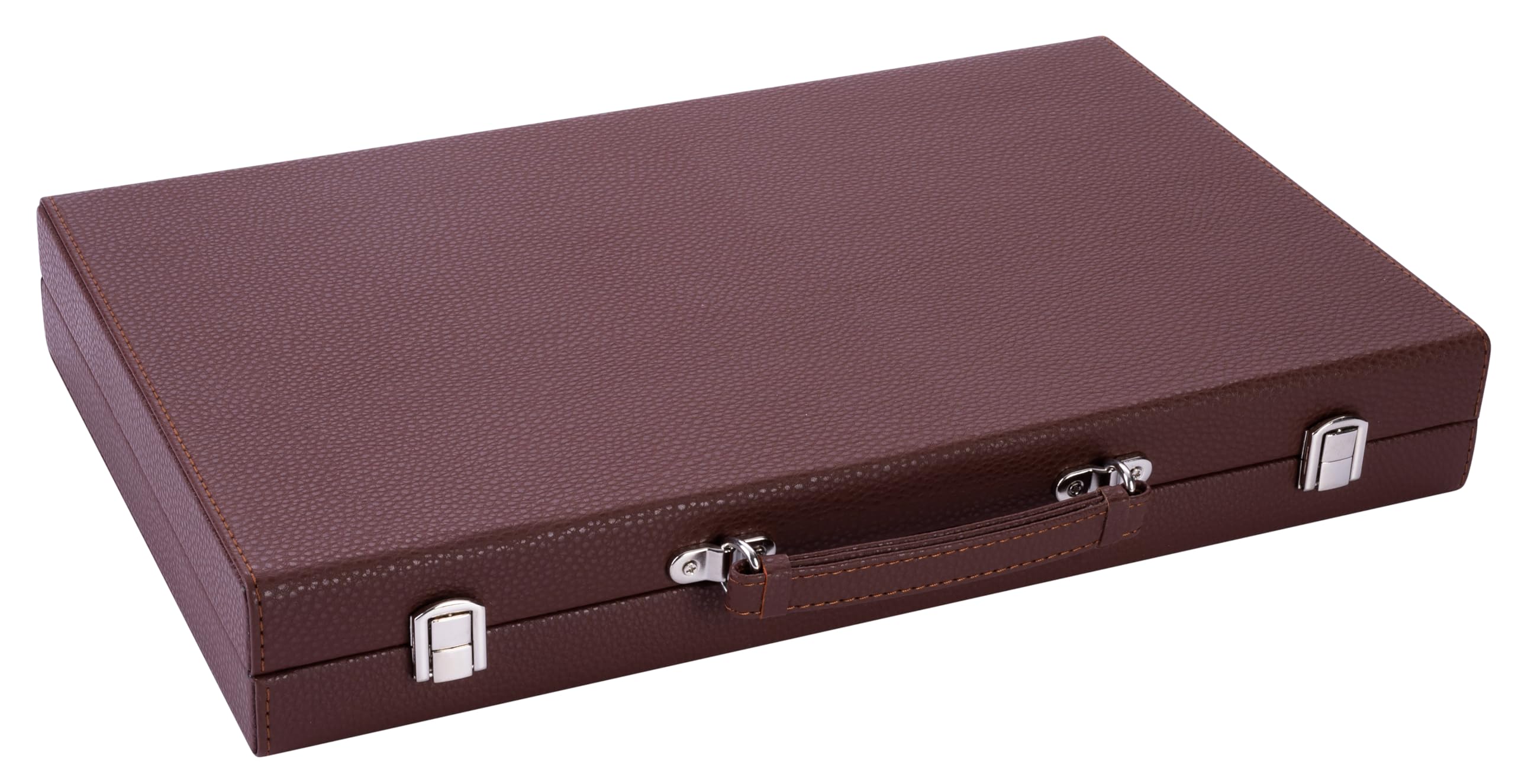 Engelhart 250520 – Backgammon de Lujo 38 cm – Exterior Piel sintética, Interior con incrustación de Fieltro – Dados y fichas nacaradas – Incluye 2 Vasos – Juego Profesional y recreativo.