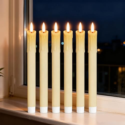 Miniatura 3 de Velas cónicas recargables sin llama con estación de carga y temporizador remoto, 6 velas LED de cera real, candelabros a pilas para decoración de