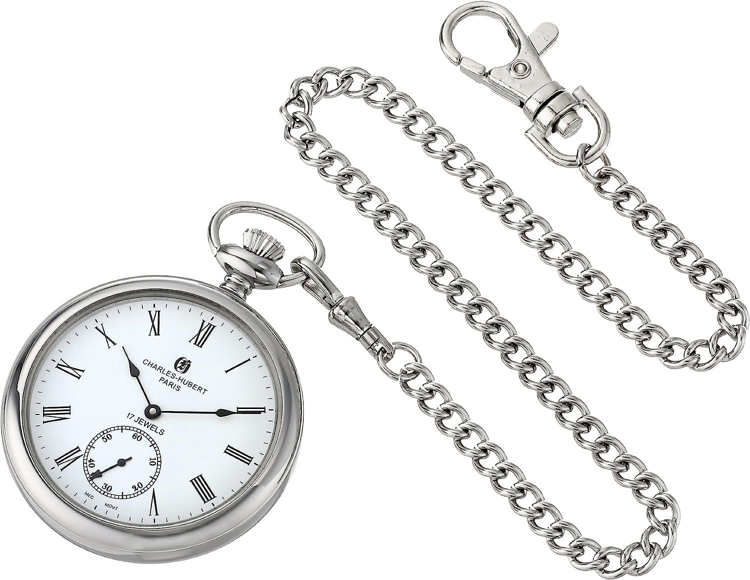 Charles Hubert 3756-WR Men's Pocket Watch, Mechanical Hand Winding, Small Second, Silver