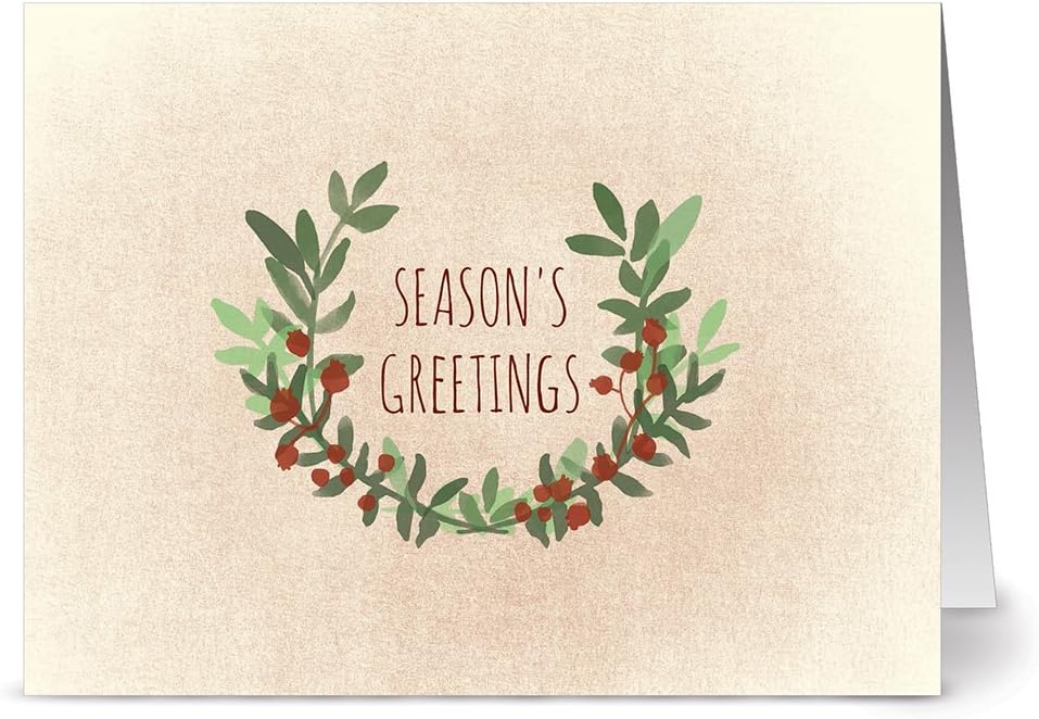 Christmas Cards 24 Pack Season’s Greetings Greenery Unique Holiday Design