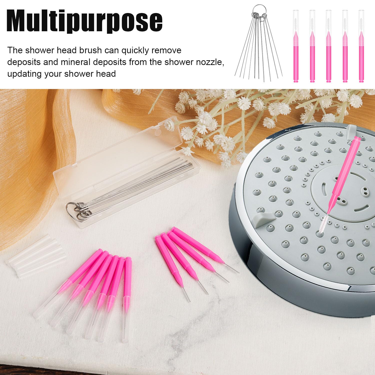 10 Brosses + 10 Aiguilles Pour Nettoyer Pommeau De Douche - Kit De Nettoyage Pour Petits Trous Et Buses - 9