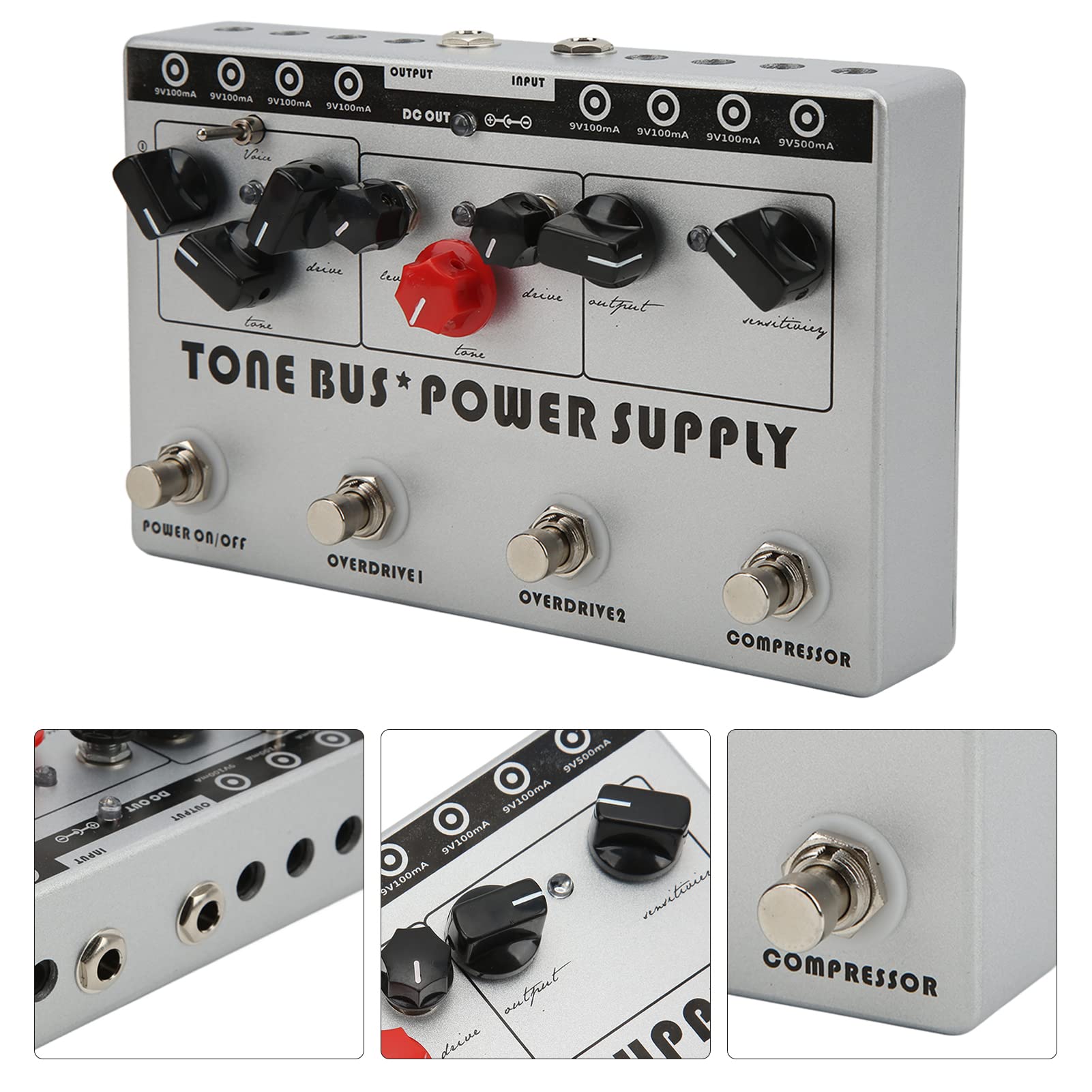 Multi Effect Processor Tone Multi Effect Procesor, Guitar Multi Effect Bus 8 Wyjściowe Zasilacz Guitar Combination Pedal Pedal Efekt Overdrive Tryb Niski Szczyt DC 9V Silver