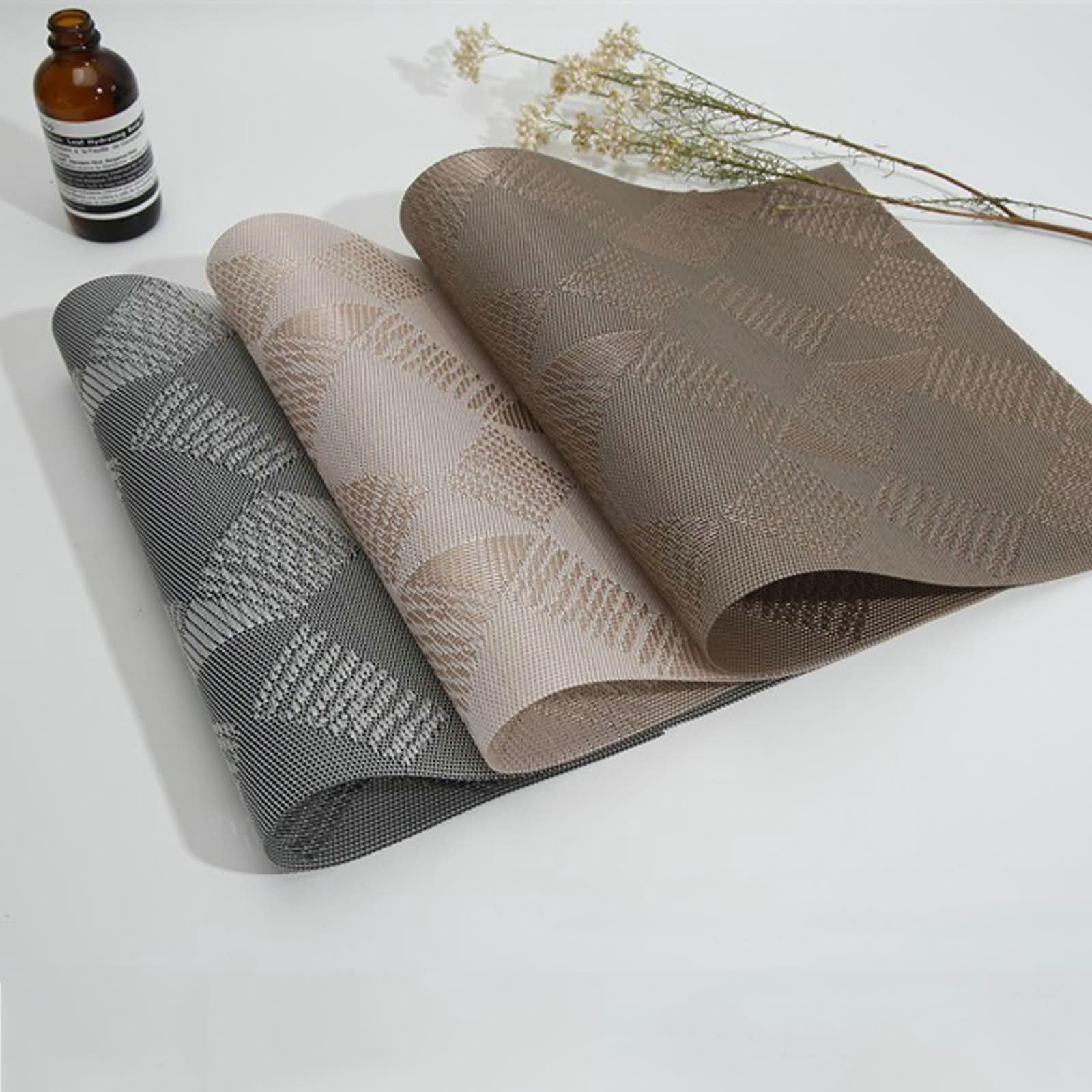 Platzsets Modern 10 Stück, 45 x 30 cm Braun Rechteck Tisch Platzset Abwaschbar 70% PVC+30% PET, Rechteck mit Raute
