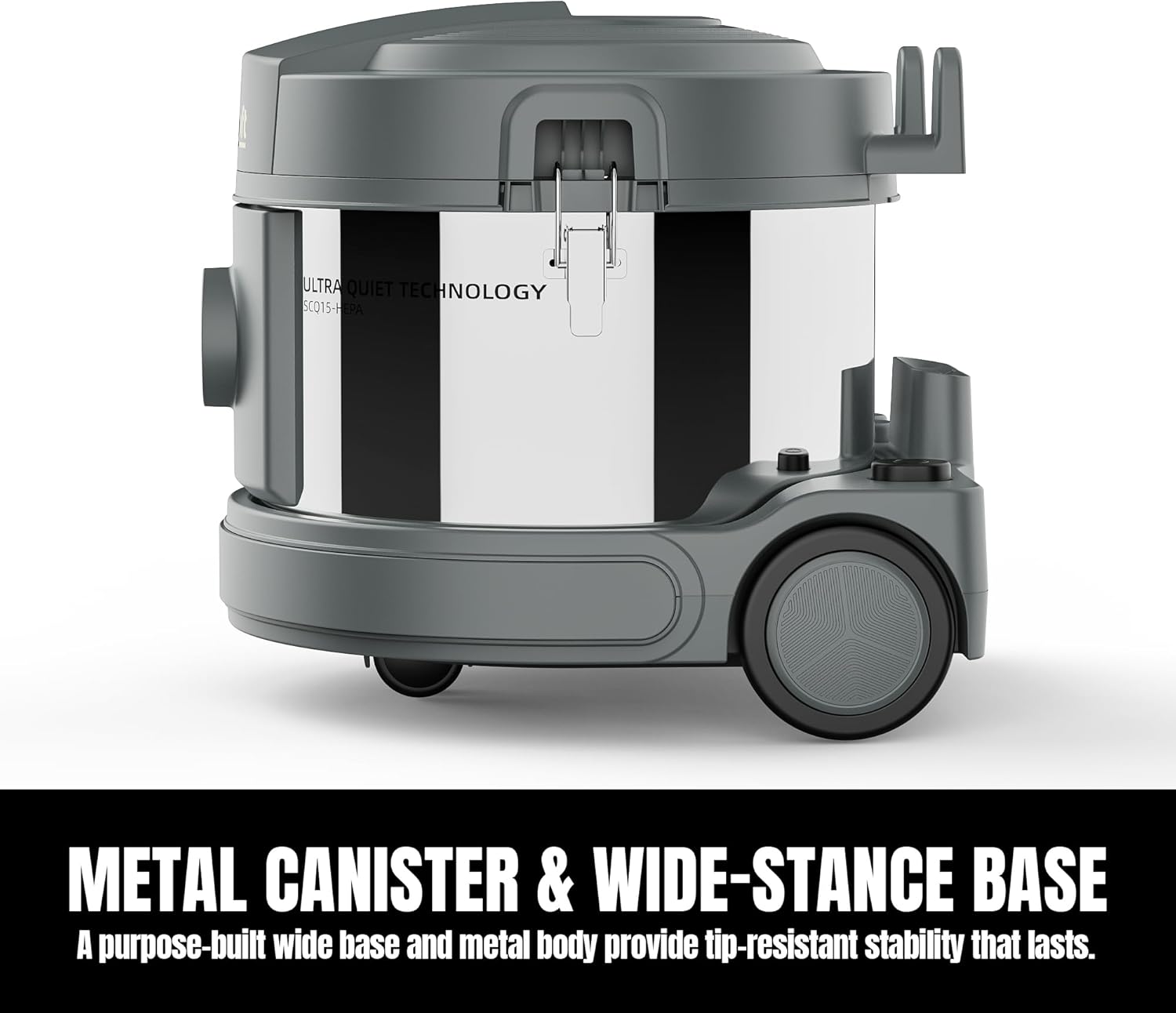 4 Gallon Canister Vacuum, 800W Ultra-Quiet Canister Vacuum Cleaner, 35Ft. Cord, Model SCQ15-HEPA, Gray-Gold