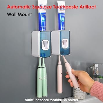 Toothbrush Holder Toothpaste Dispenser Squeezers Wall Mounted for Bathroom
