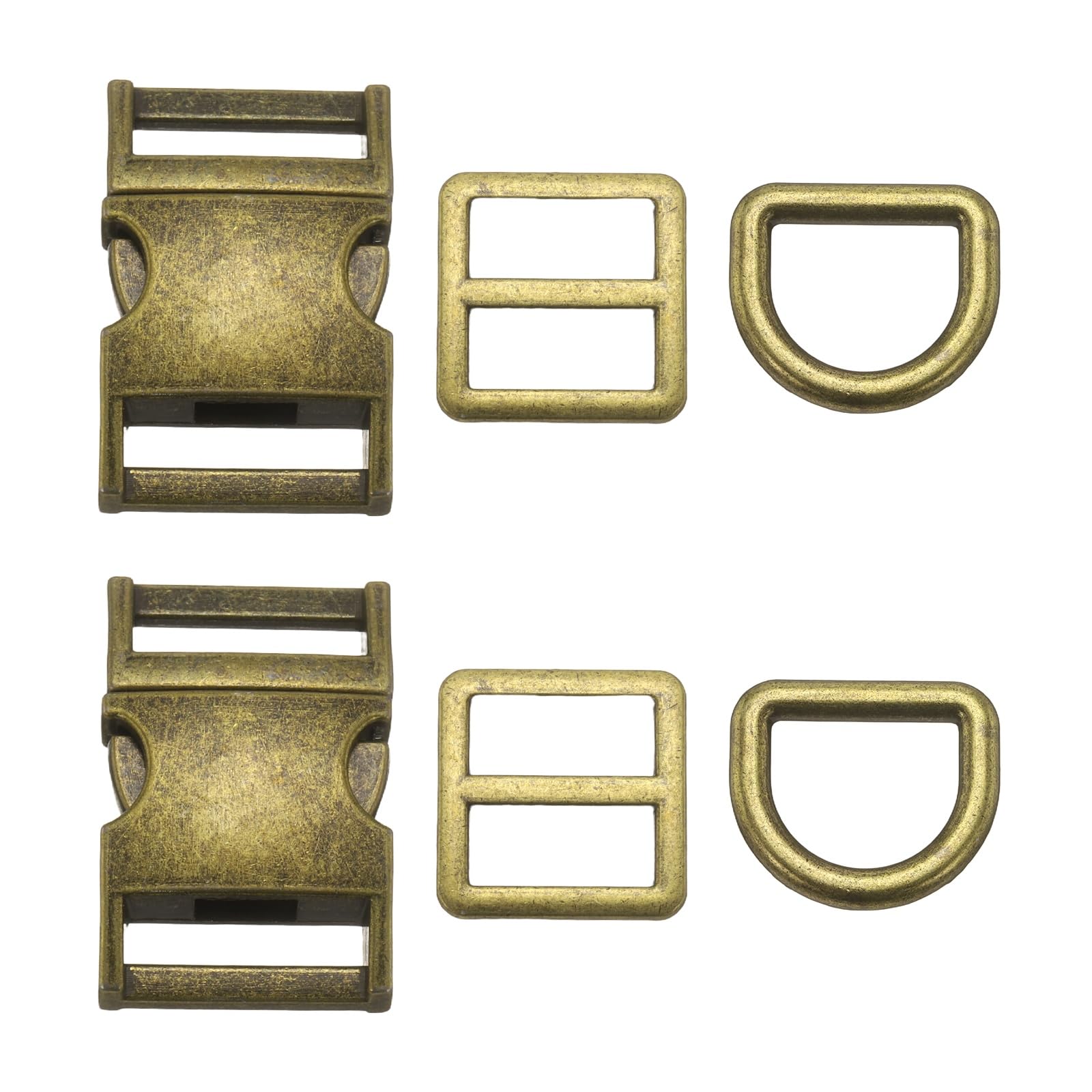 sourcing map 2Set Metal Side Release Buckles 0.6" Adjustable Quick Release Buckle with Tri-Glide Sliders D Rings for Nylon Strap Backpack Webbing Craft Dog Collars, Bronze