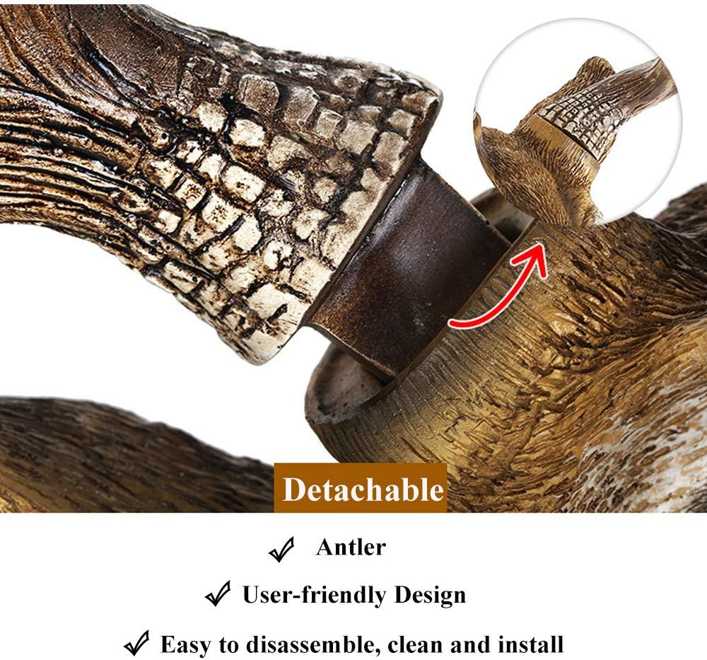 RTGGSEL Retro Faux Stag Wall Mount Mule Deer Simulated Resin Taxidermy Animal Head Ornament Fake Deer Head Sculpture Wall Decor (16.9" X 15.7" X 9.8"