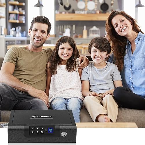 Miniatura 7 de BILLCONCH - Caja fuerte de seguridad biométrica para armas,3 formas de desbloquear, huellas dactilares, seguros con llave digital PIN, con voz, para