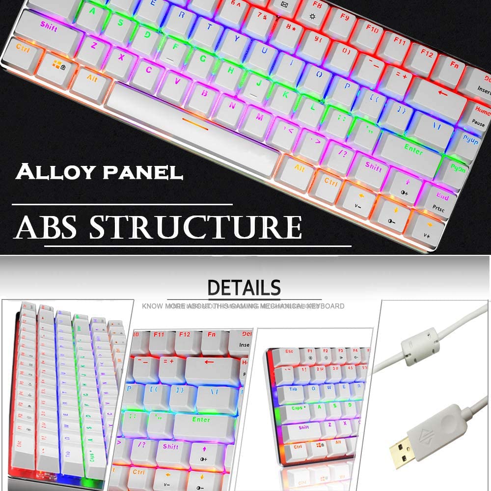 Tastiera da gioco cablata, set di mouse 3 in 1, tastiera meccanica con interruttore blu retroilluminato arcobaleno, mouse da gioco da RGB da 16000 DPI con 7 pulsanti +10 mouse pad retroilluminato RGB