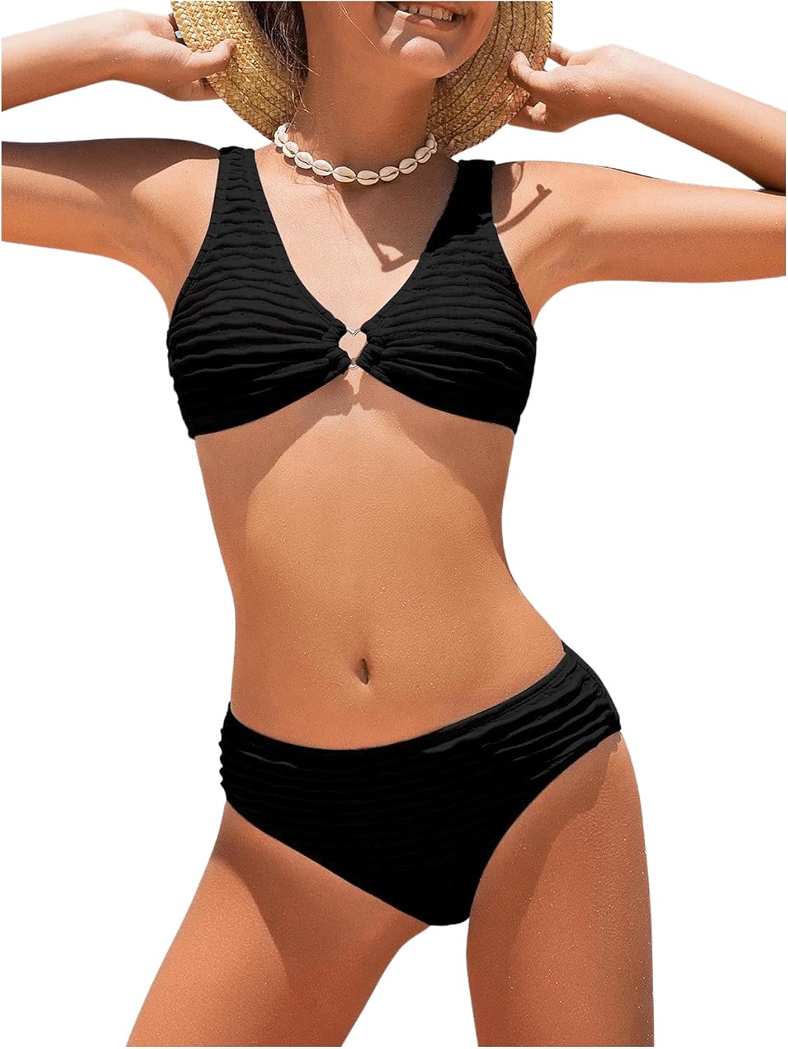 SOLY HUX Girl's V Neck Ring Linked Bikini Sets Bathing Suits Two Piece Swimsuit