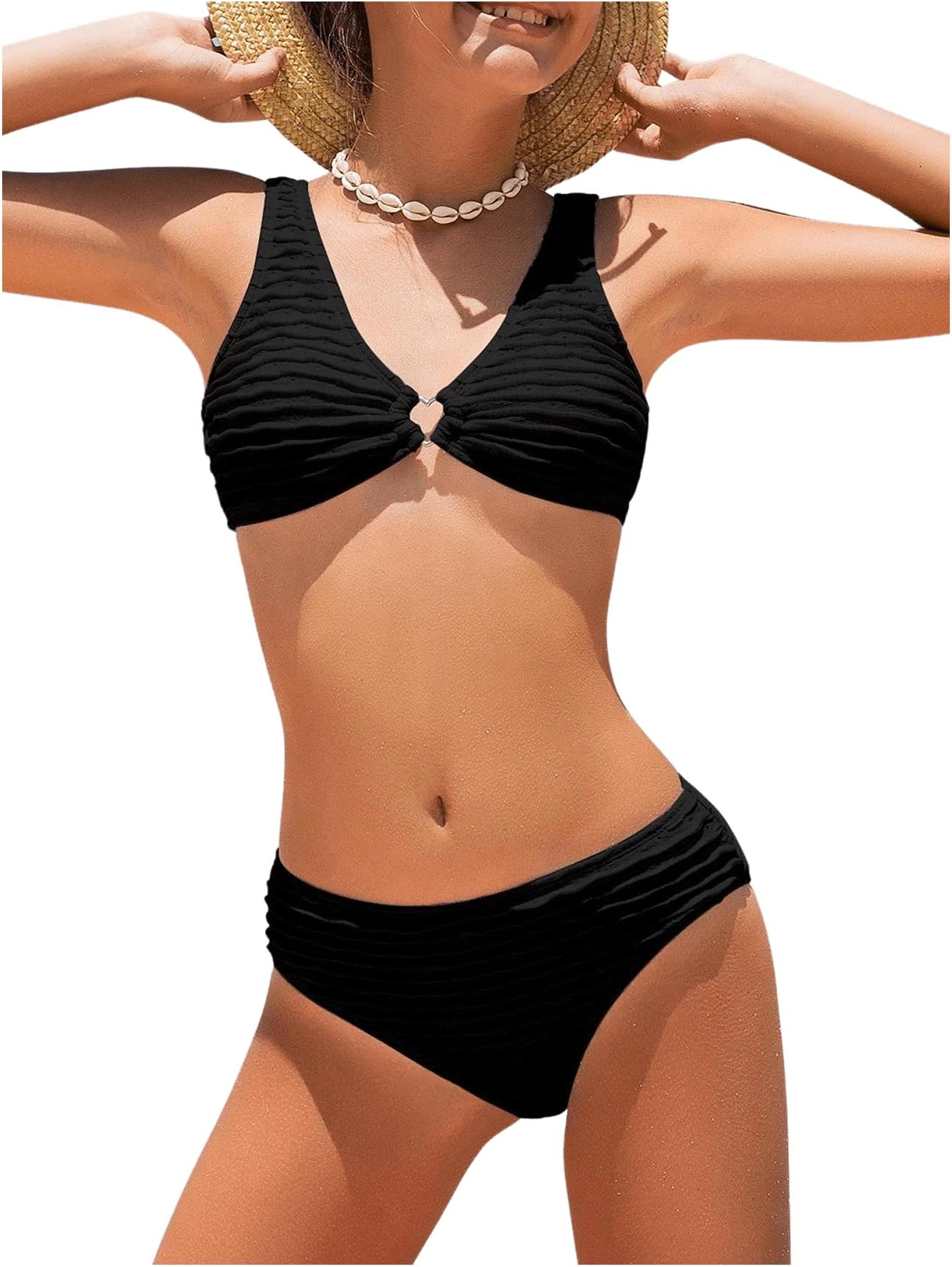 SOLY HUXGirl's V Neck Ring Linked Bikini Sets Bathing Suits Two Piece Swimsuit