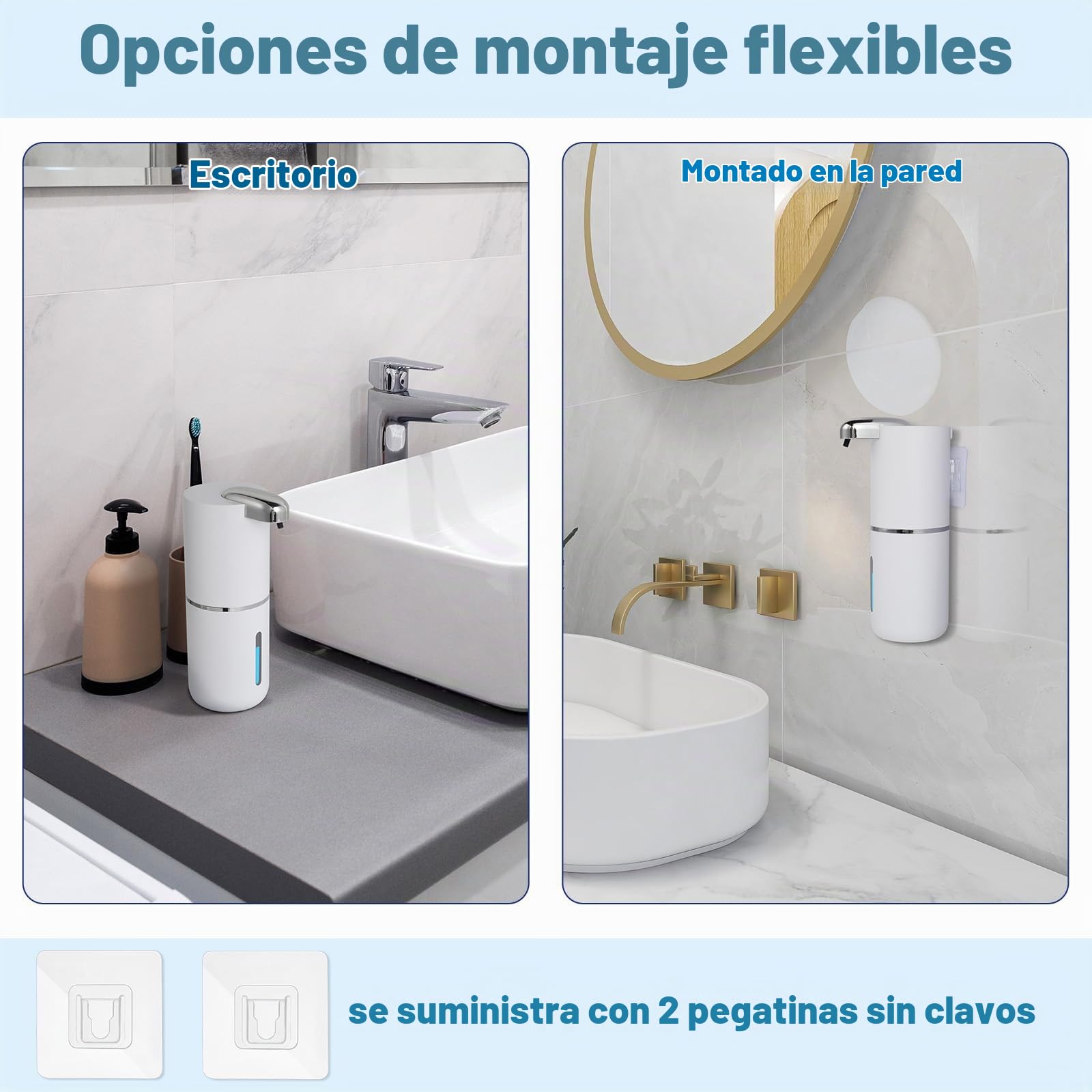 AiQInu Dispensador de Jabón Automático, Dispensador Pared, IPX5 Resistente, 4 Niveles Ajustables, USB C Sensor Dispenser Jabon Cocina, para Champú y Acondicionador, para Baño Hotel Oficina