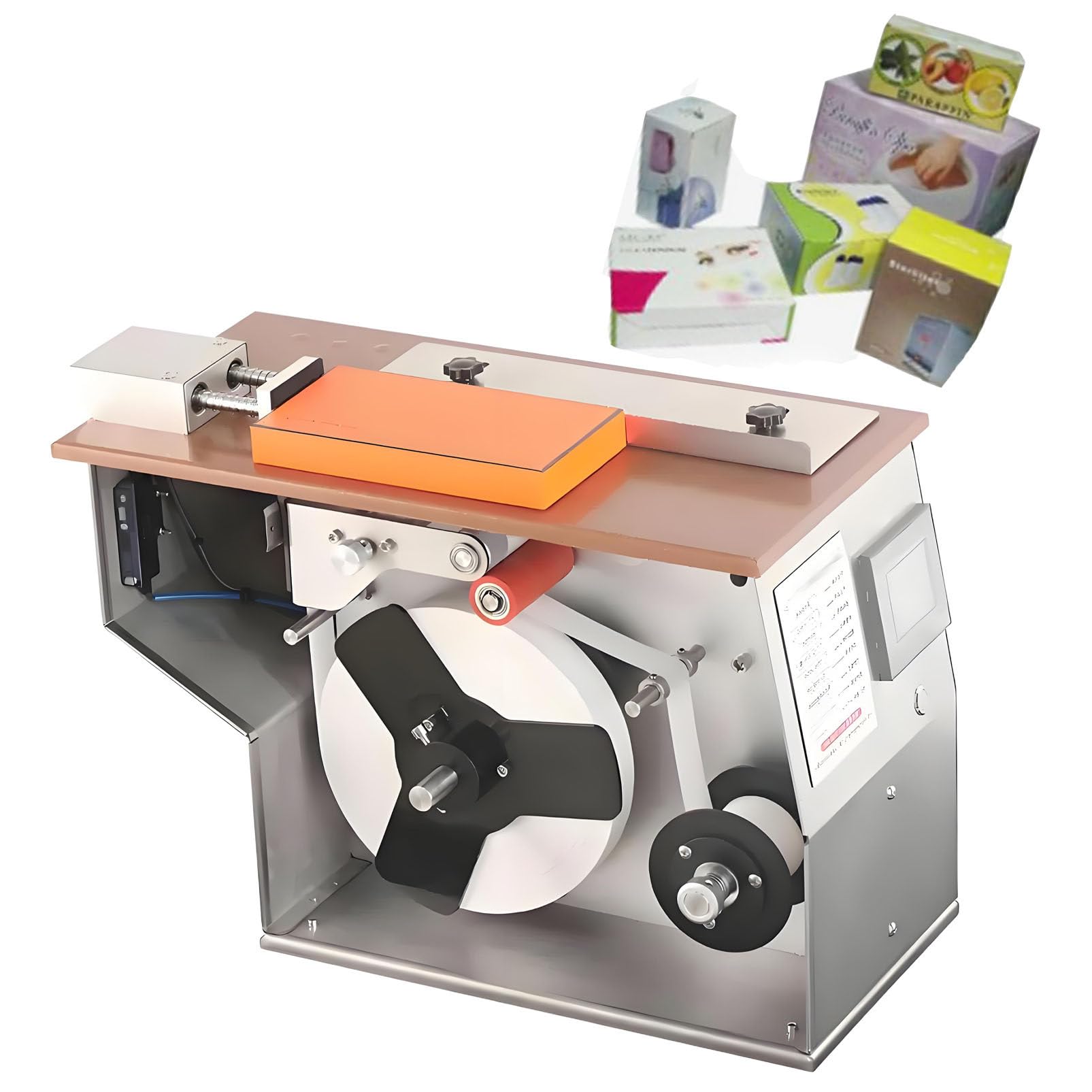 SICWEDIM Automatic Right Angle Labeling Machine, 30-60 PPM, 90° Corner Label Applicator 200W, Fits 35-75MM Inner/200MM Outer Dia Labels