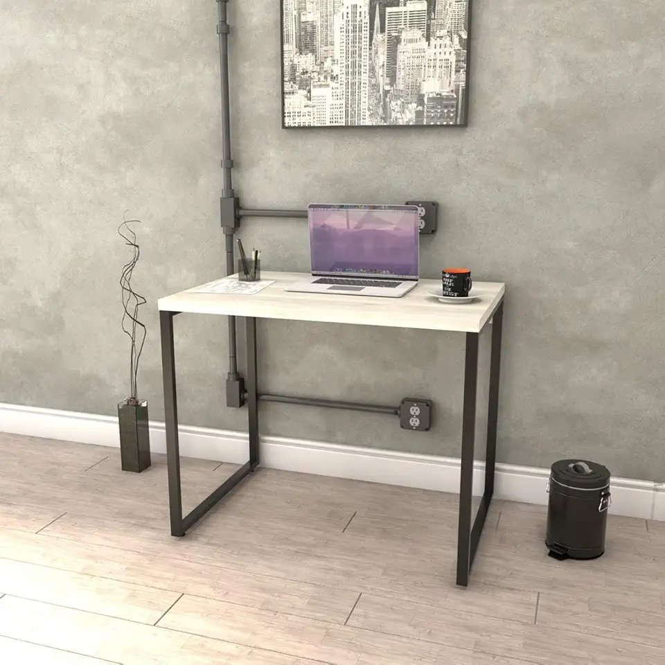 Mesa para Escritório Office Estilo Industrial 0,90m Kuadra Snow/Est.Preta, Compace