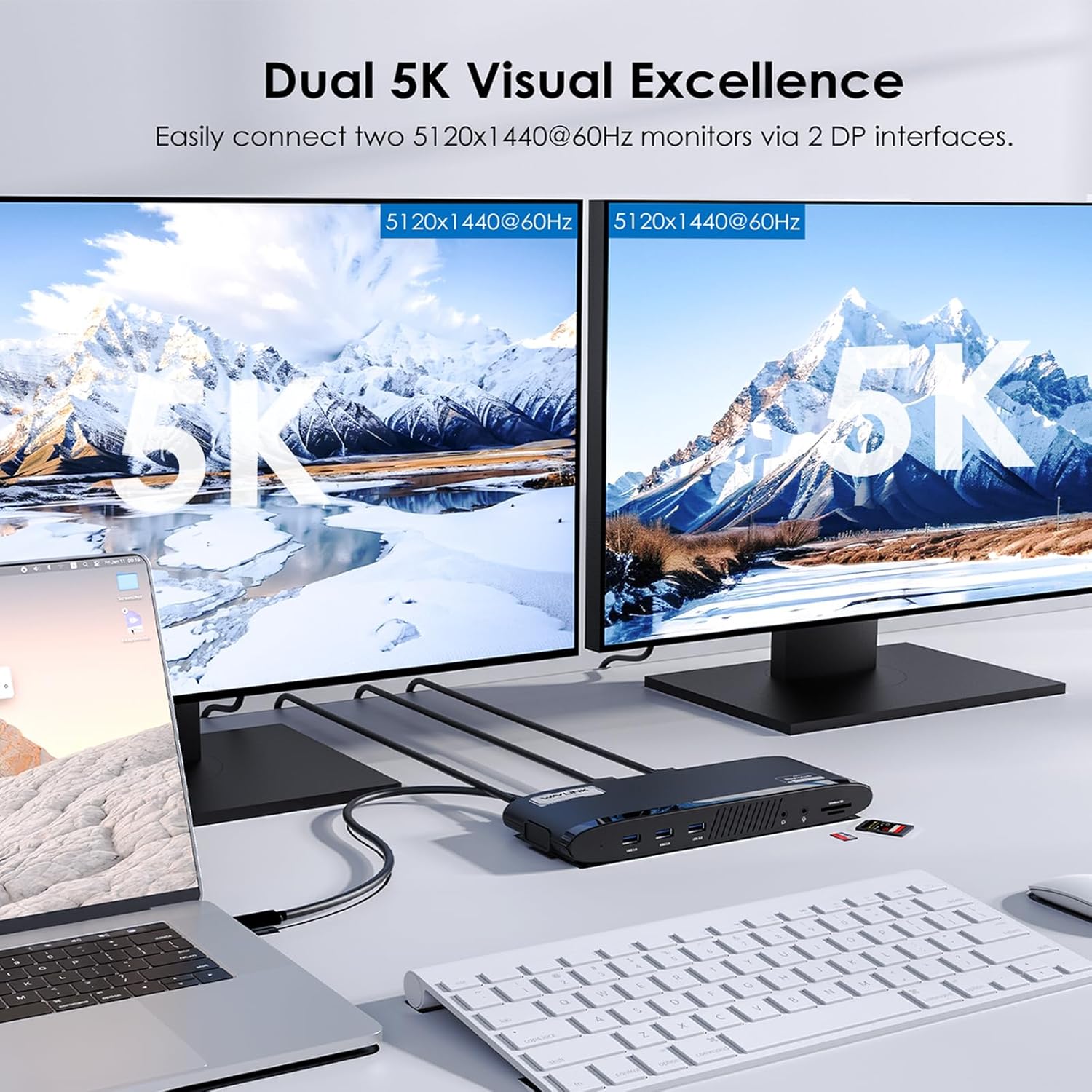 WAVLINK DisplayLink Docking Station Dual 5K, USB-C Dock for Mac M1/M2/M3/M4 & Windows, 14-in-1 with 100W Laptop Charging, 2 DP/2 HDMI 4K, SD/TF, 5 USB Ports, Ethernet, Audio 2*5K@60HZ image 3 of 8 B0F7KNDW87