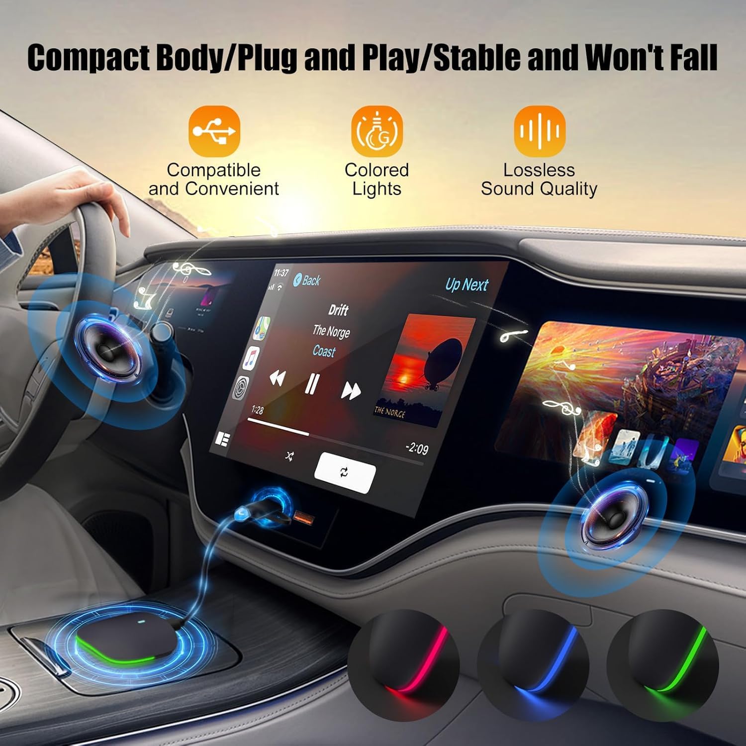 Wireless Carplay Adapter for iPhone,RGB Tail-light Mini Size Bluetooth 5.3 WiFi 5.8 GHz,Plug and Play Convert Wired to Apple Carplay Wireless Adapter,Connect Stable No Delay Lag(USB-A/Type-C Port)02B