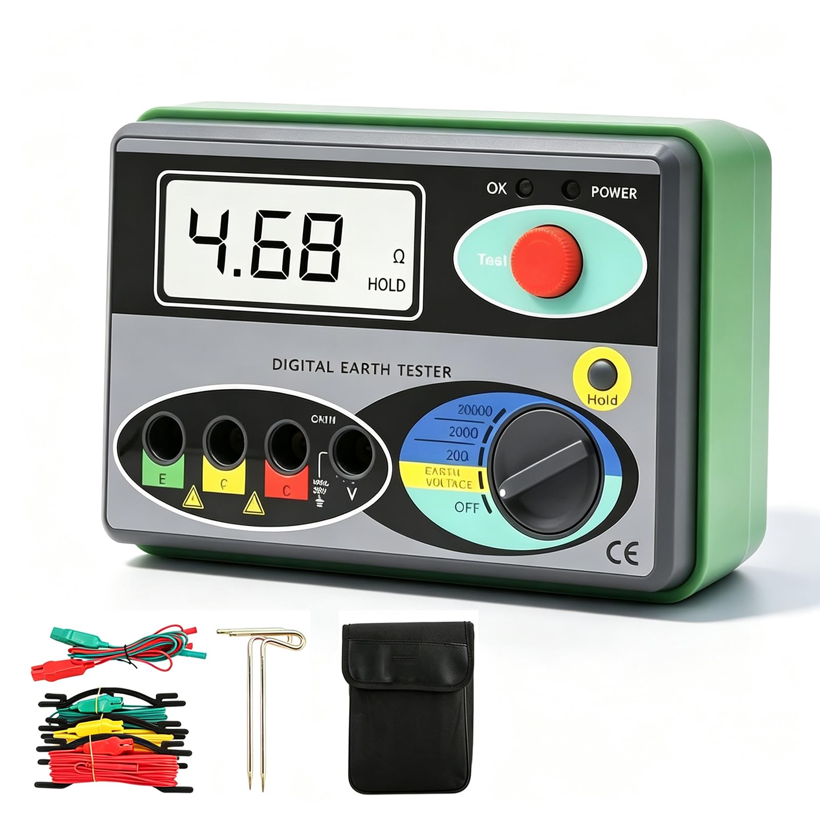 Tester Digitale Di Resistenza Di Terra, Voltmetro Ca Con Protezione Da Sovraccarico, Megaohmmetro 0-2000 Ω, Misurazione Tensione Ca 0-30 V, Test A 2/3 Fili, Display Hd