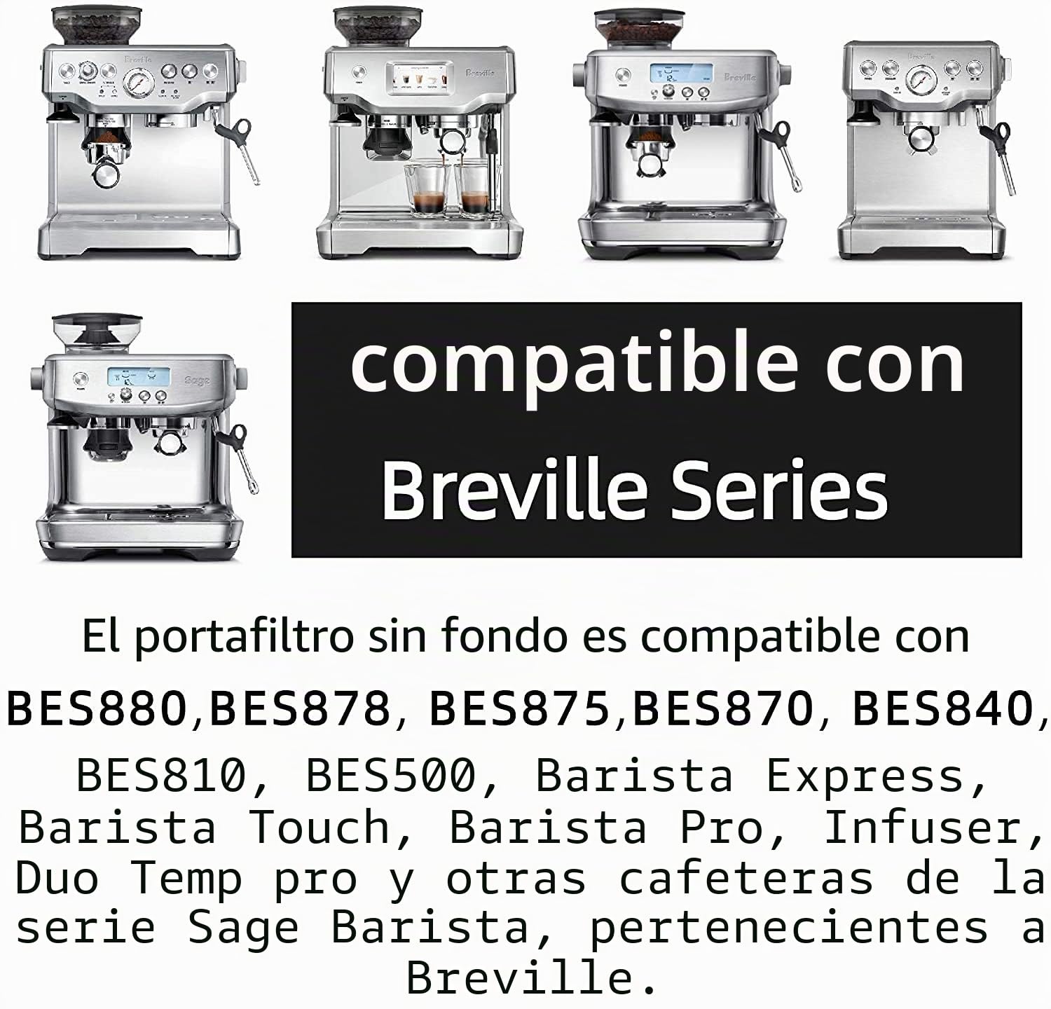 NEOUZA Portafiltro sin fondo de 54 mm compatible con Breville Sage Coffee Espresso Machine 870/875/878/880, cesta de filtro, cuchara, alfombrilla de manipulación, cepillo