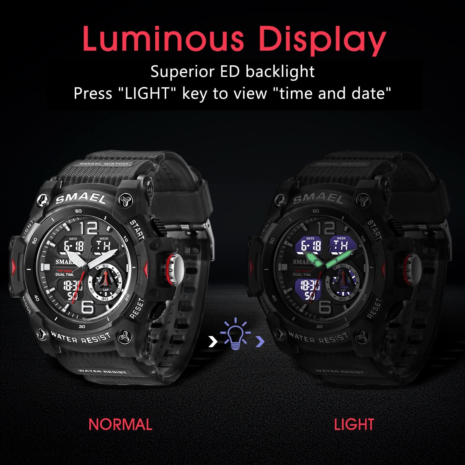 Mens Digital Watch, Sport Watches for Men Outdoor Military Digital Analog Stopwatch Waterproof Multifunctional Wrist Watch - Image 3