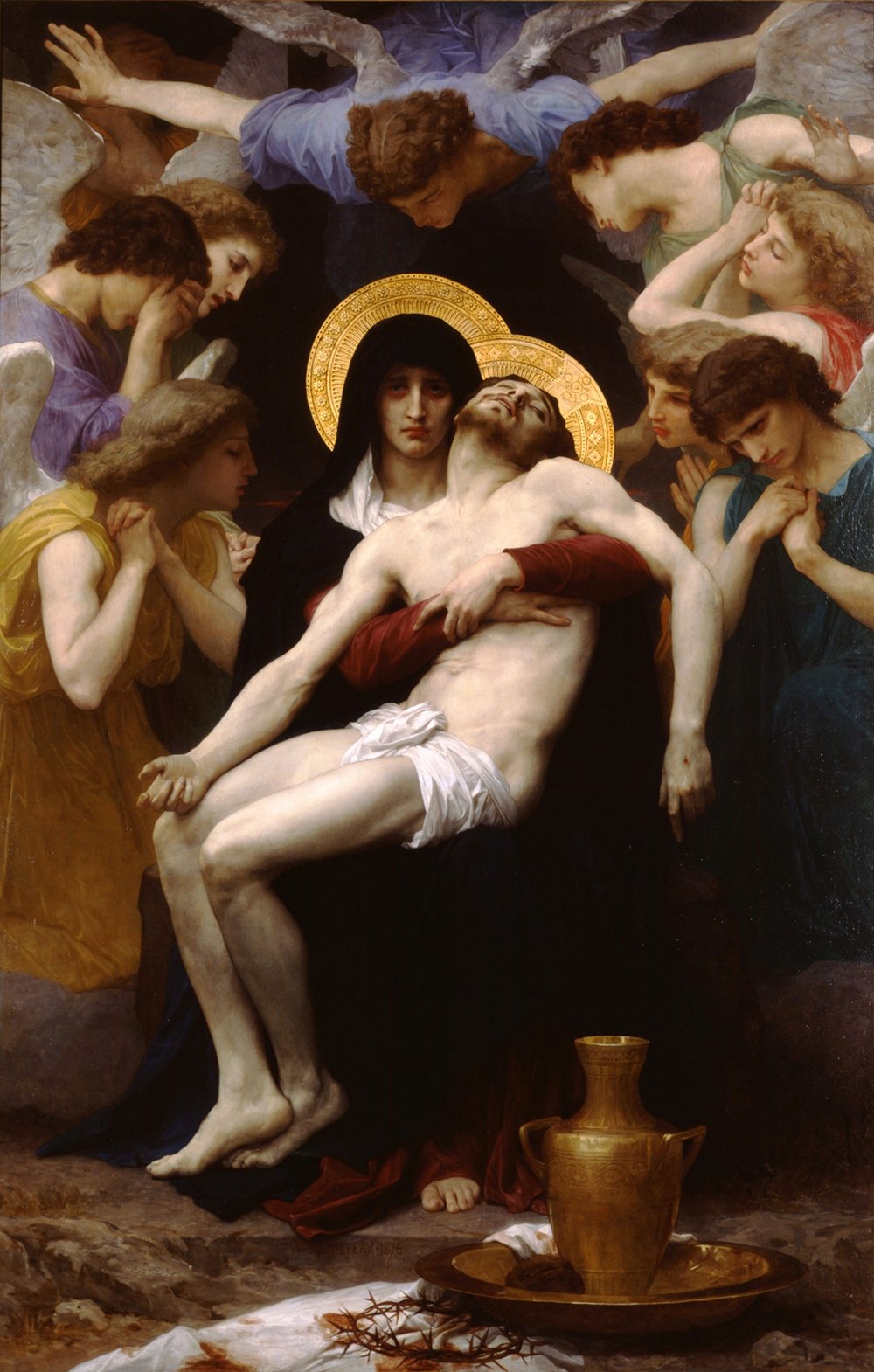 Cuadro pequeño de la Pietà de Bouguereau, lámina mate para decoración de salones y despachos