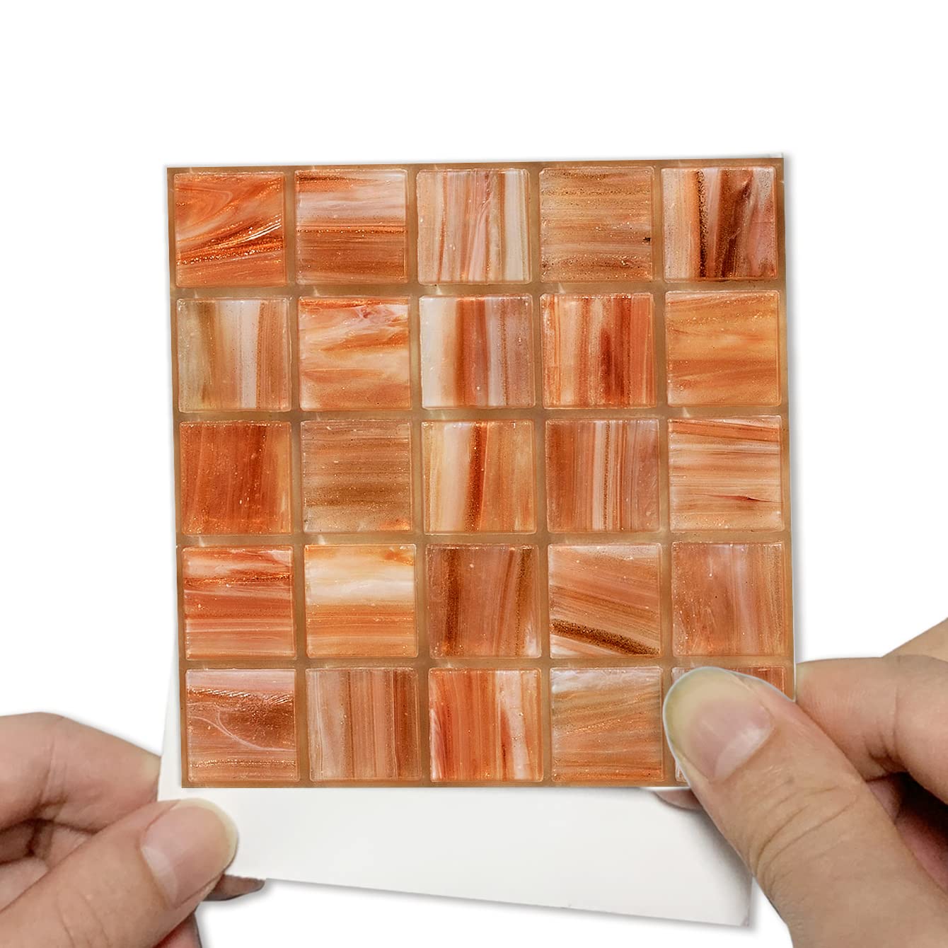 Alwayspon 25Pcs 15cm/6inch Orange Mosaic Effect Tile Sticker, Peel & Stick Self-Adhesive Splashback Fireplace Stairs Tile Sticker Transfers, Stick on Tile for Kitchen Bathroom Wall