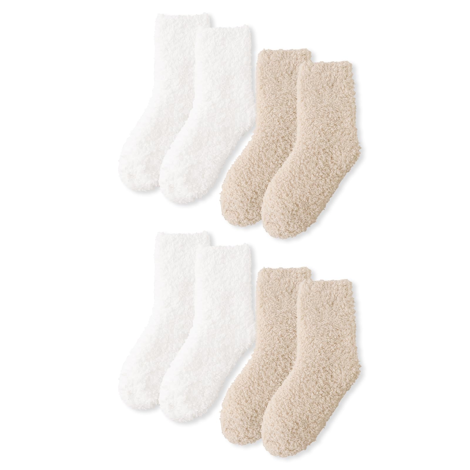 Shewant Unisex Cream/Latte 2Pcs Fuzzy Socks For Women Cozy Fluffy Slipper Socks Microfiber Soft Warm Winter Christmas Plush Slipper Socks