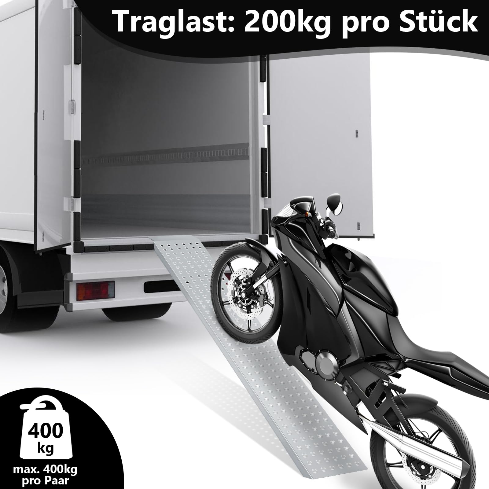 MASKO® 2x Oprijplaat 400kg Oprijrail Verzinkt staal Antislip 200kg* Per