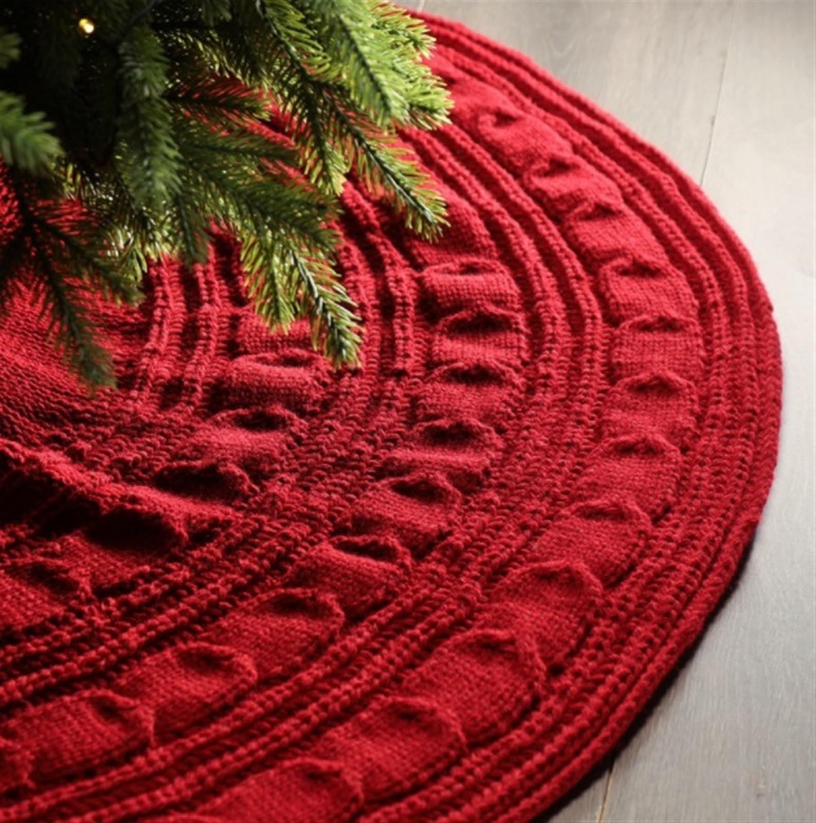 Tapis Sapin de Noel Jupe d'arbre De Noël Tricotée De 48 Pouces, Ronde avec Boutons Épais, Décorations De Fête Rétro pour La Maison Vacances Rustiques Tapis(Rot)