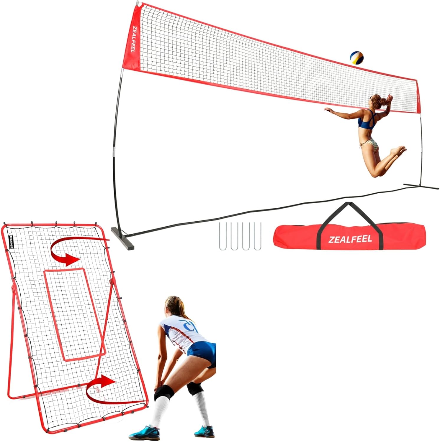 Portable 4x7 FT Volleyball Reounder Practice Net with Steel Frame & High-Tension PE Netting, 20 FT Freestanding Volleyball Net for Backyard Height Adjustable Training Net for Hitting or Serving Drills