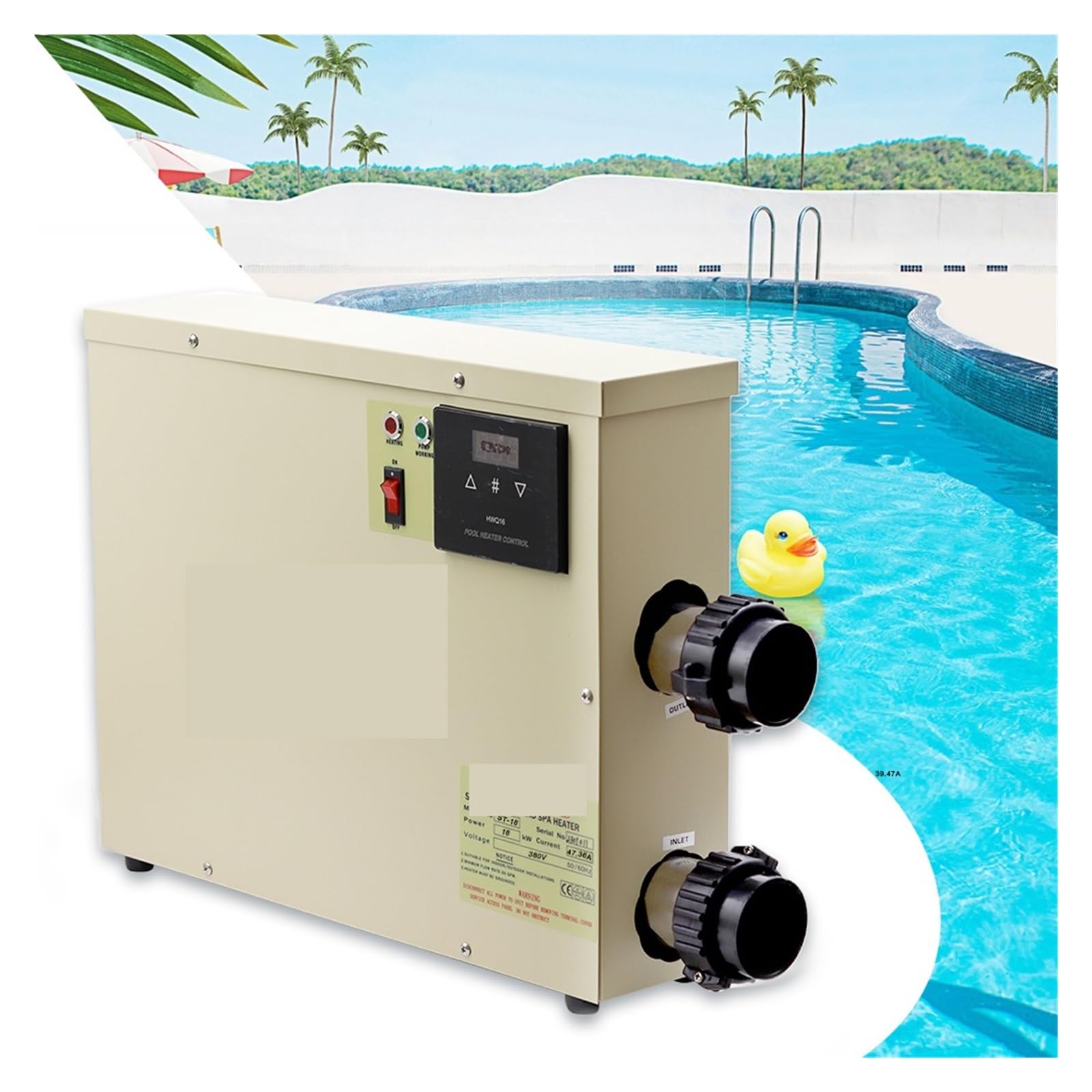 Calentador Piscina, Calentador de agua de 18kw for piscina y termostato de bañera, pantalla táctil impermeable(220)
