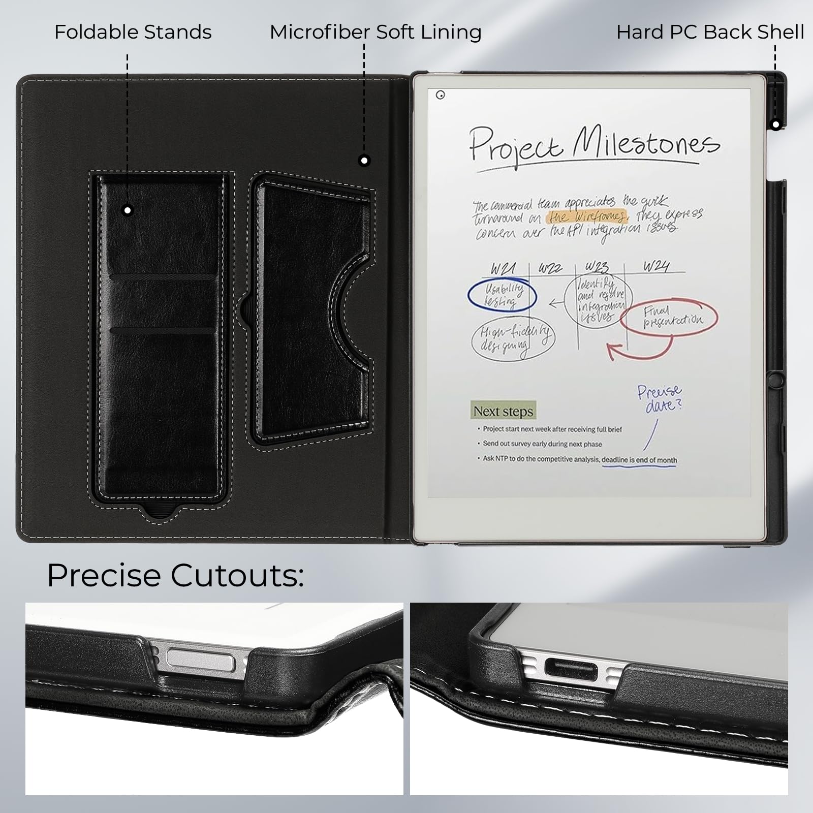 E NET-CASE Custodia per tablet Remarkable Paper Pro da 11,8 pollici (2024) – Design portatile aziendale in pelle PU aggiornata per carta digitale Remarkable Paper Pro con portapenne (nero vs marrone)