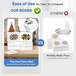 Shallive 30 Pcs Bakery Boxes 8-In with Windows, Cookie Boxes White for Chocolate Covered Strawberries, Treats, Donuts, Cupcakes, and Candy Gift Giving 8x6x2.5 Inch
