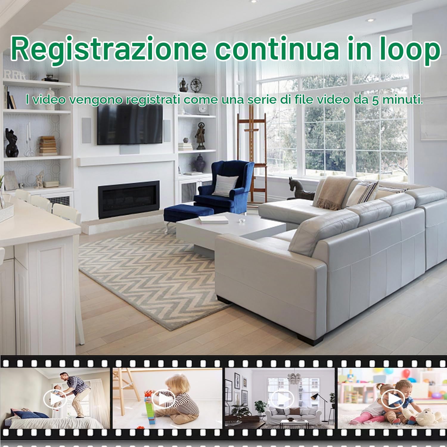 Telecamere di sorveglianza, Mini telecamera HD 1080P con caricatore USB, Videoregistratore, Registrazione continua e rilevamento del movimento, Funzione di carica USB, Telecamera di sorveglianza per