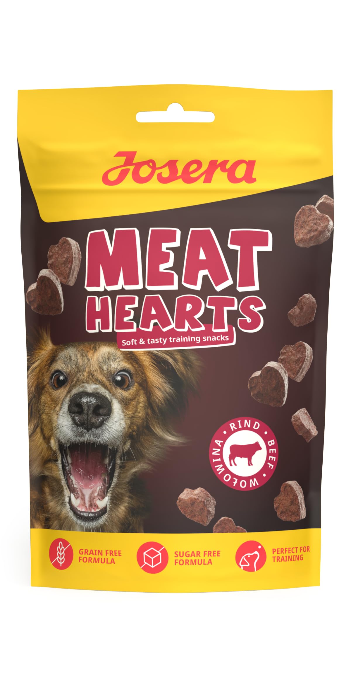 JOSERA Meat Hearts Beef (1 x 70 g) | Adult | Premium Training Snack for Dogs with Beef | 70% Meat Content - Super Tasty | Grain & Sugar Free | Low Calorie | Heart Shaped Snack | Pack of 1