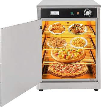 Commercial Hot Box Food Warmer Cabinet, 110V, 660W 4-Shelf Electric Heater Box for Food, Countertop Oven Food Warmer w/Thermometer and Adjustable Thermostat for Pizza, Pretzel and Chicken