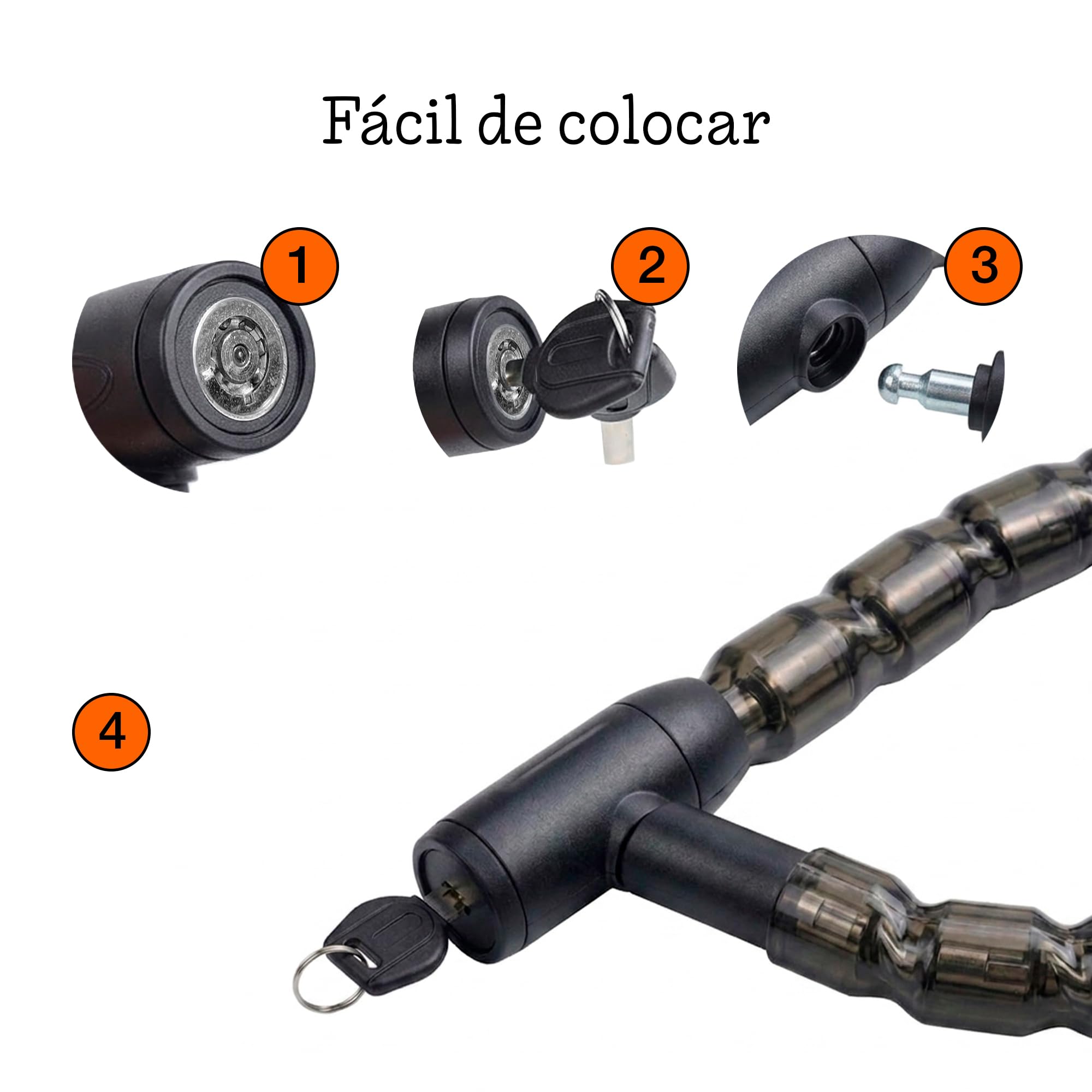 Lucchetto per moto da 120 cm, cavo in acciaio intrecciato, lucchetto per bici e monopattino, catena antifurto per moto con diametro di 22 mm, 2 chiavi, custodia protettiva antigraffio, impermeabile
