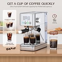 Vista 2 de Espresso Machine 20 Bar, Stainless Compact Espresso Maker with Steam Milk Frother, 57.5OZ Water Tank, Touch Screen Indicator of Making Time, for
