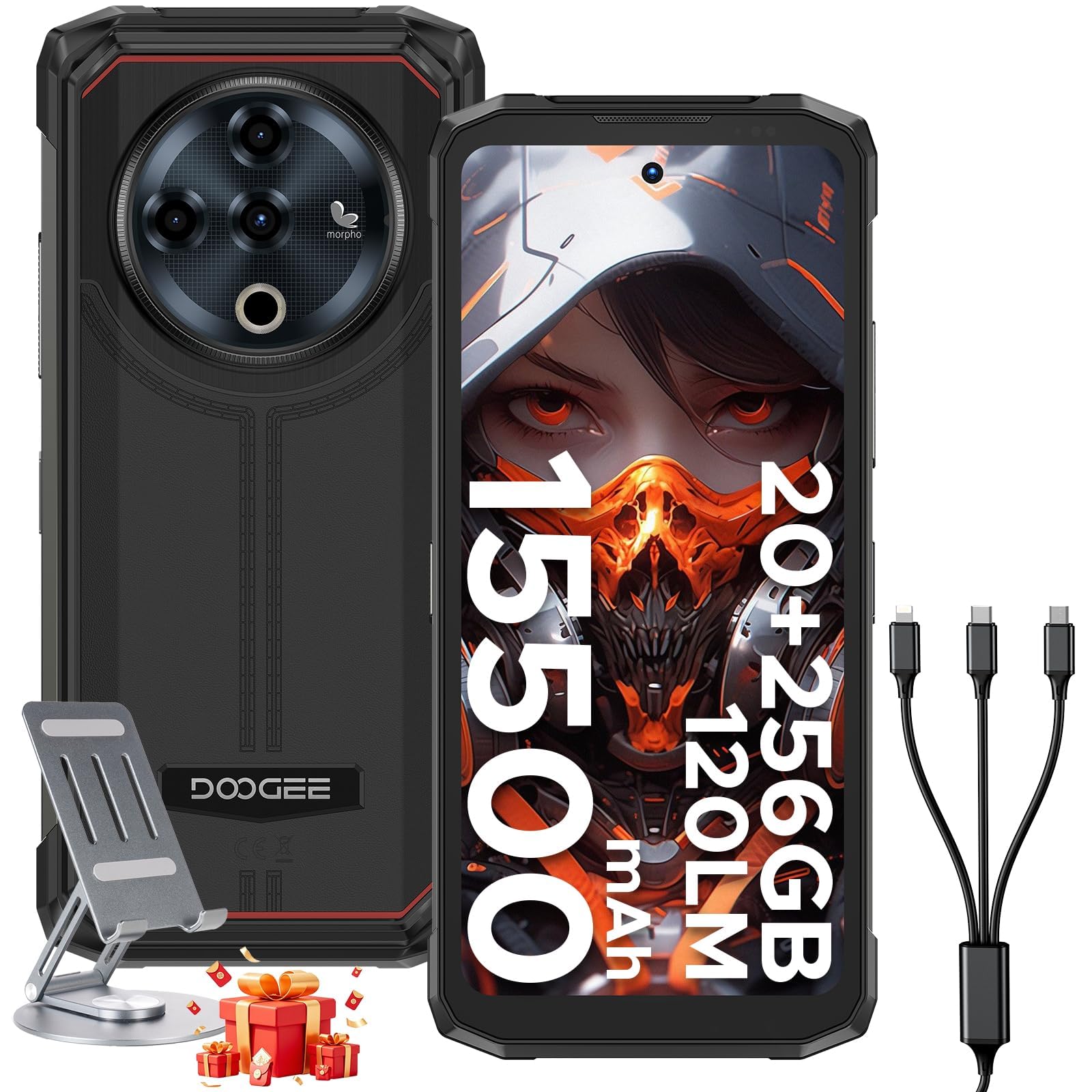 DOOGEE Fire 6 Power(2025) Rugged Smartphone,15500mAh/33W Fast,120LM Flashlight Rugged Phone, 256GB/TF 2TB,50MP,Android 14 Unlocked Phone with 3-in-1 Reverse Charging,6.56" HD+90Hz Phones,NFC/OTG