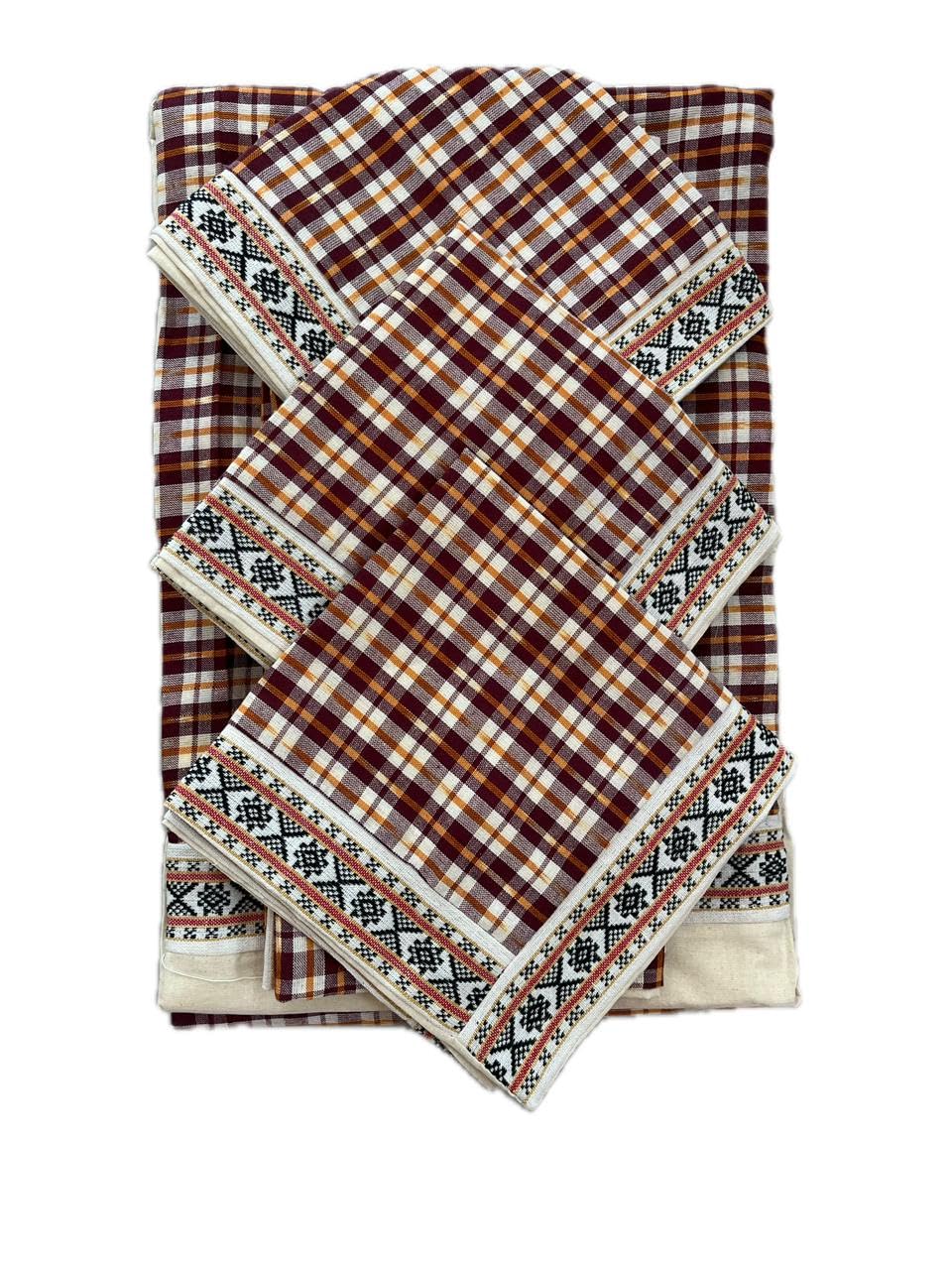 Pochampally ikkat Cotton Diwan Set with 5 Pieces - 1 Single bedsheet with 3 Cushions Covers and 2 Bolster Cover | Marron | - 02-picture-30