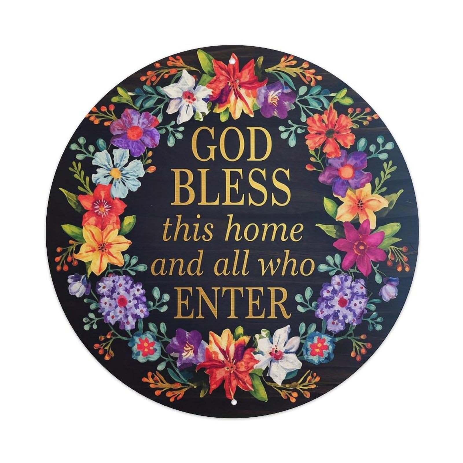 Floral Wreath With Gold Text Vintage Round Tin Sign Retro Metal Wall Decor Metal Poster, Home Bar Garage Cafe Wall Art Decoration 8x8Inches