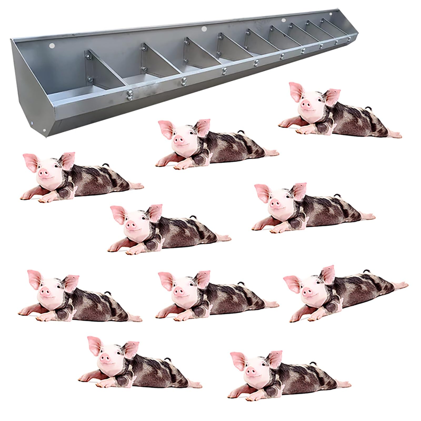 Großvolumige Futter- und Tränkeanlagen für Schweine mit Schneckenantrieb, 5, 6, 7, 8 oder 10-Bit-Viehfuttertröge für Außen- und Innenhaltung in Ställen und Gehegen, Futtertröge aus Edelstahl