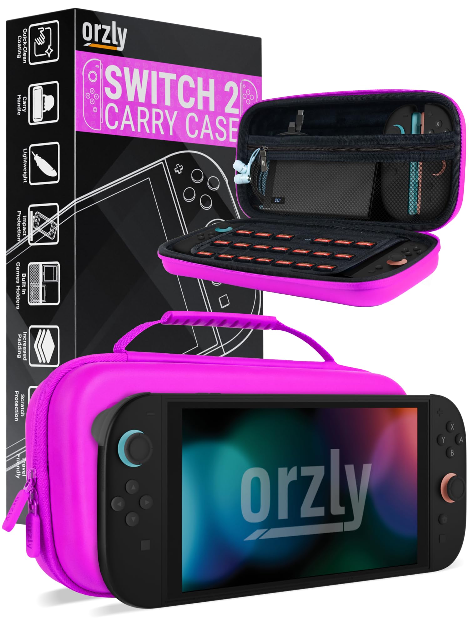 Photo 1 of Orzly Case Compatible with Nintendo Switch 2 – Protective Travel Carry Case with Screen Padding, Game Card & microSD Slots, Zipped & Open Pockets for Accessories – 7.9" Gift Boxed