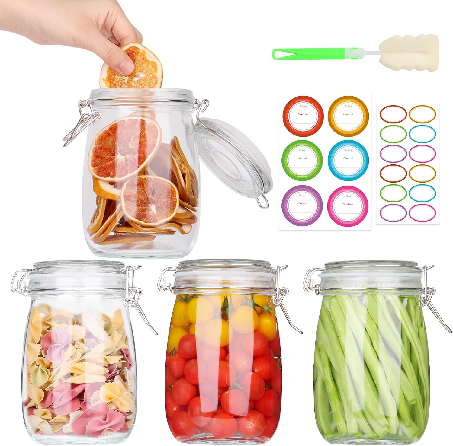 AuroTrends 32oz Glass Jars 4-Pack with Airtight Lids, Clamp Lids