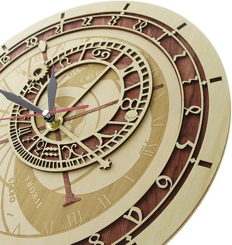 Miniatura 4 de The Geeky Days Reloj astronómico de Praga en madera República Checa Astronomía medieval Arte de pared Astrología Reloj decorativo de pared Obra de