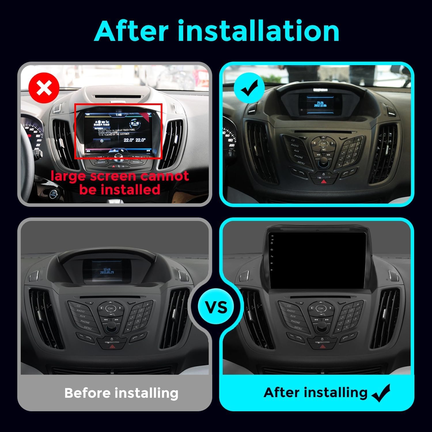 FELLOSTAR Android Touchscreen for Ford Escape 2012-2019 Radio Upgrade Stereo Replacement with Carplay Android Auto 8-Core 9 Inch QLED Screen