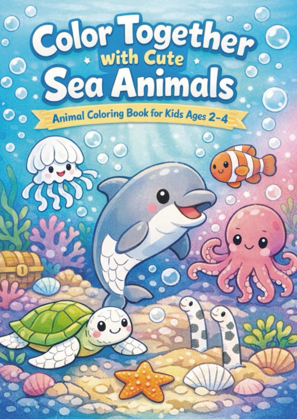 Color Together with Cute Sea Animals: Animal Coloring Book for Kids Ages 2–4