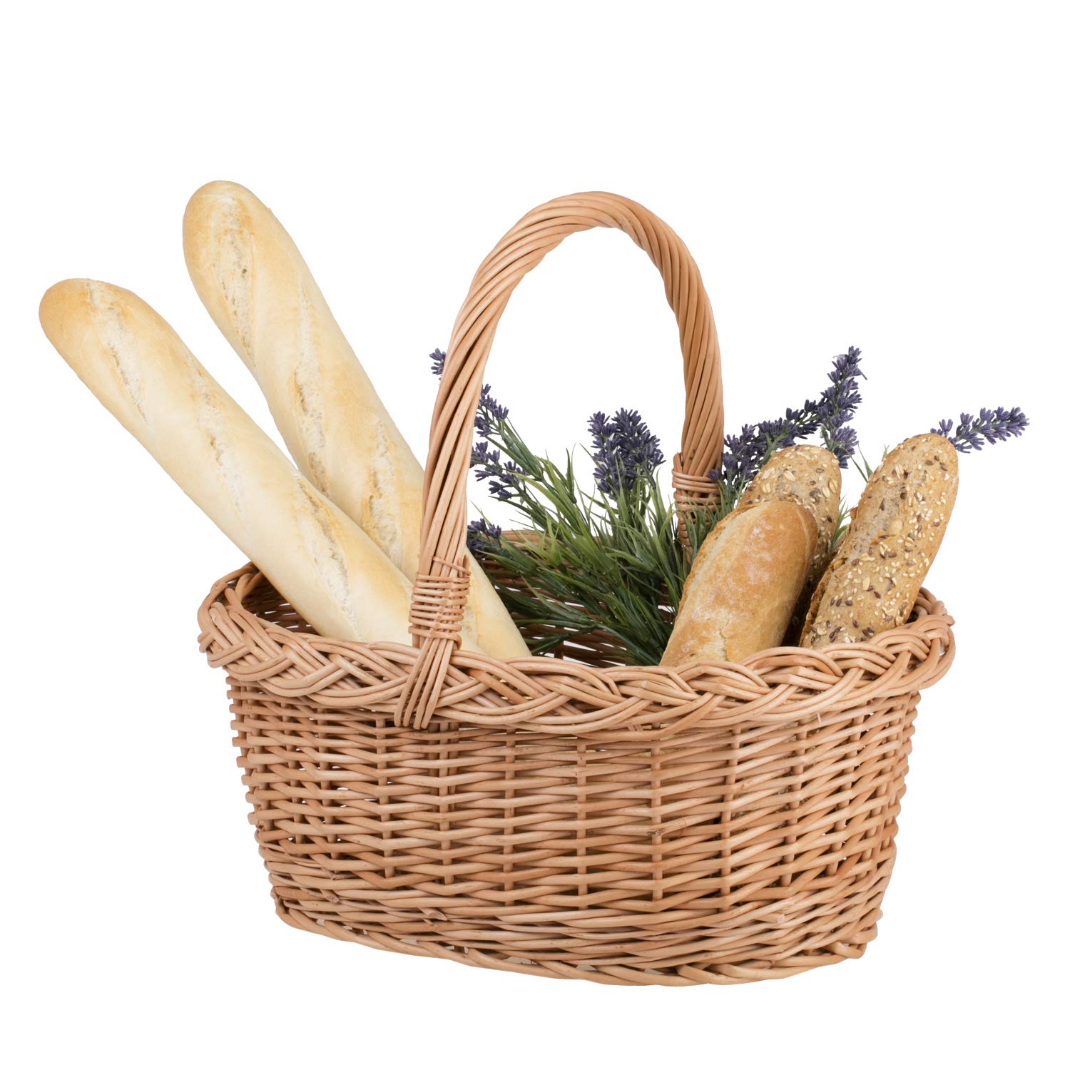 YAHUAN Rectangular Wicker Storage Baskets With Collapsible Handles, Hand Woven Wicker Basket For Shopping Picnic Garden Easter Candy