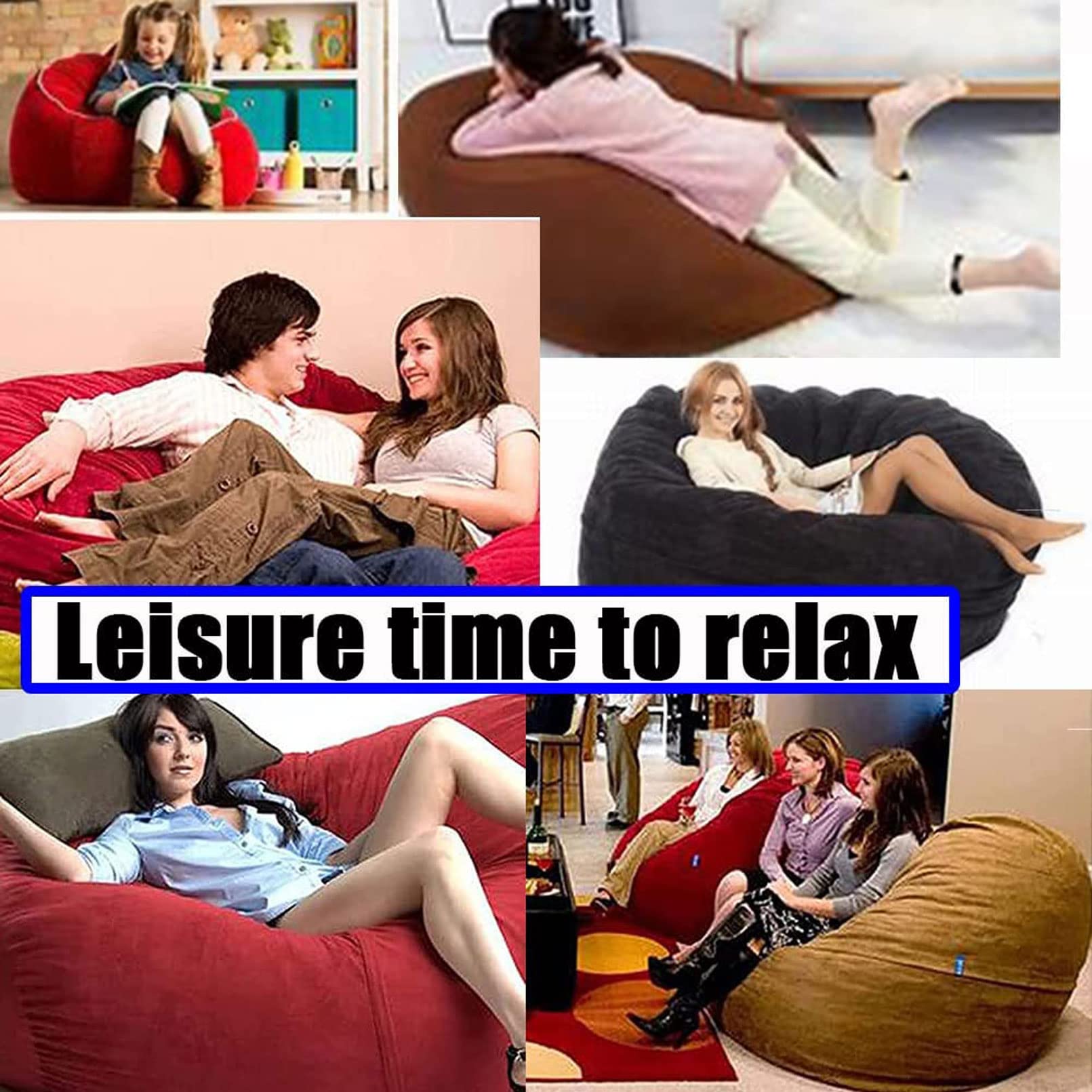 Sitzsack-/Stuhlbezug, riesiger Sitzsack-Sofabezug, weich und bequem, flauschiges Fell, Sitzsack-, Bett-Sofa-Bezug, faules Sofa, Liegestuhl-Kissenbezug, Himmelblau, Kingsize-Bett