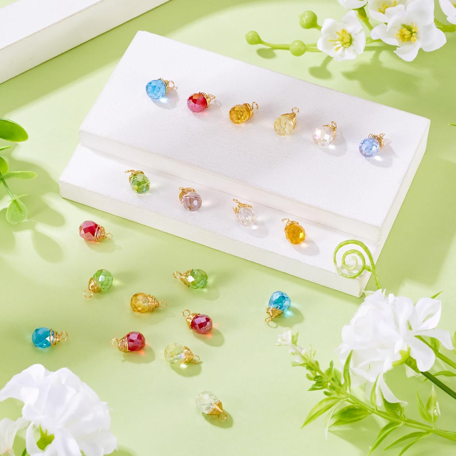 Glass Water Drop Charms Colorful Teardrop Glass Charms with Copper Wire Crystal Teardrop Dangle Pendants for DIY Earring Necklace Jewelry Making - Image 5